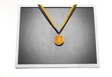 Monitor with gold medal の写真素材