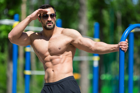 Male fitness model posingの写真素材