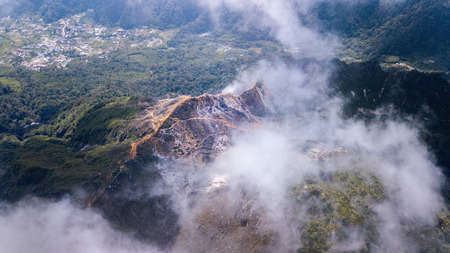 Aerial view at lanscape of volcano Sibayak caldera,North Sumatra,Indonesia の写真素材