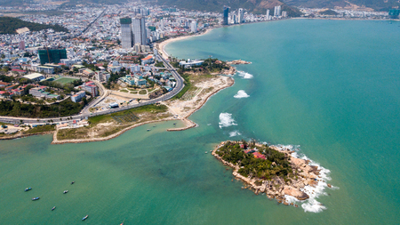 Aerial view above Nha Trang city- Central Vietnamの写真素材