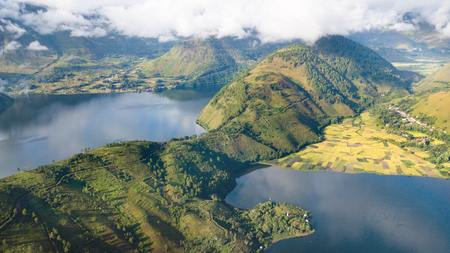 Aerial view over Toba lake,North Sumatra,Indonesiaの写真素材