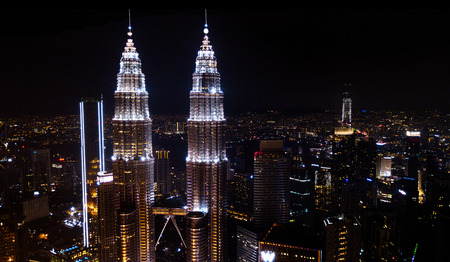 Kuala-Lumpur, Malaysia - March 04, 2019: Aerial view of Petrosans KLCC Twin Towersのeditorial素材