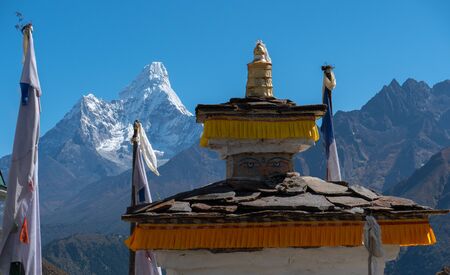 Ama Dablam view in the way to mount Everest , Khumbu valley, Sagarmatha national park, Nepalの写真素材