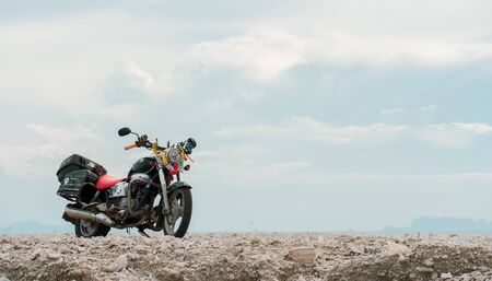 Freedom. Motor bike under sky ready to goの写真素材
