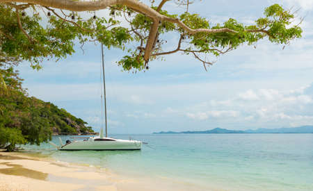 Landscape on the tropical beach of koh Phangan island, Haad Rin area to koh Samui side, Thailandの写真素材