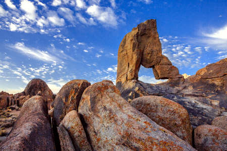 Landscape of the Alabama Hills Eastern Sierra Nevada Mountains with Boot arch  Near Lone Pine California USAの写真素材