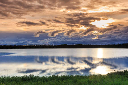 Alaskan summer - serene view of Wonder Lake, Denali National Parkの写真素材