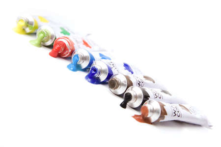 Diagonal rainbow of paints isolated on whiteの写真素材