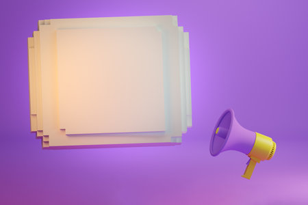 3D megaphone mockup render. Message icon with copy space. Sale sign. World Voice Day, April 16の写真素材