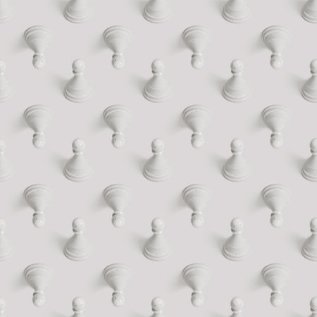 Marble white pawn chess piece seamless isometric pattern isolated on white. Business strategy concept background. 3d renderingの写真素材
