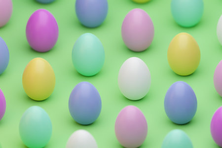 3d render Easter eggs isometric pattern background with shallow depth of field. Colorful eggsの写真素材