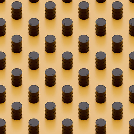 Oil barrels seamless isometric pattern, natural resources stock market concept. Falling prices, rising oil prices during military conflicts 3d renderingの写真素材
