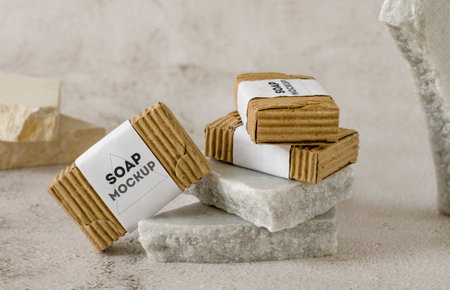Handmade organic soap bars mockup for design with smartobjectの写真素材