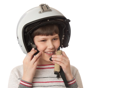boy with helmet isolated on white backgroundの写真素材