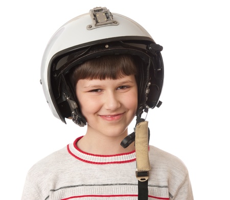 boy with helmet isolated on white backgroundの写真素材