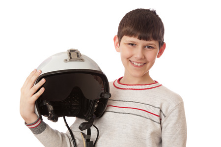 boy with helmet isolated on white backgroundの写真素材