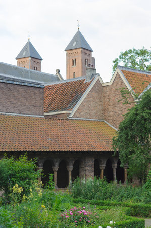 Traditional view on dutch houses and town street in summer day. Netherlands. Utrecht city.のeditorial素材