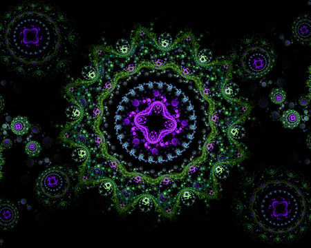 Digitally generated image. Colorful fractal, elegant, delicate flower pattern. Abstract floral fractal background for art projects.の写真素材