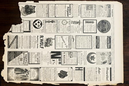 Top view of the old sheet with announcements from the book in 1891.の写真素材
