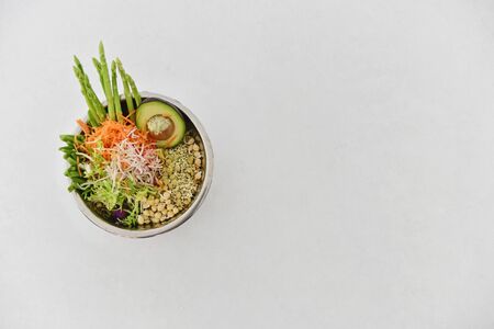 Natural raw ingredients for vegan pet food on light background. Flat lay.