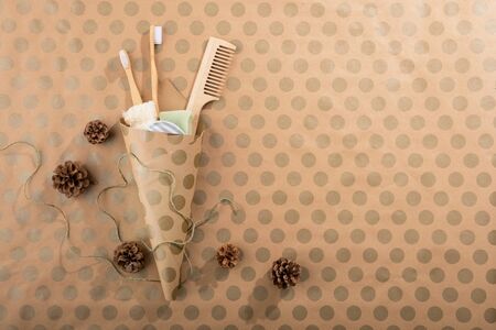 Zero waste beauty body care items. Bathroom essentials in sustainable lifestyle. Zero waste concept.