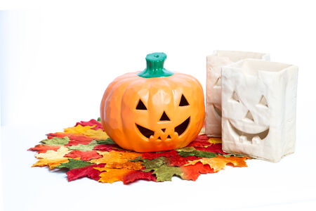 Halloween Pumpkin and Candle Holdersの写真素材