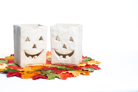 Halloween Pumpkin and Candle Holdersの写真素材