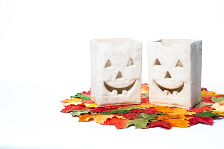 Halloween Pumpkin and Candle Holdersの写真素材