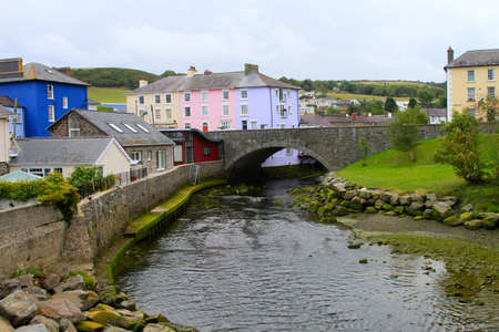 A view of a bridge over the river Aeron,at Aberaeron,west wales.uk.の写真素材