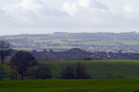 looking across the fields towards sandal castleの写真素材