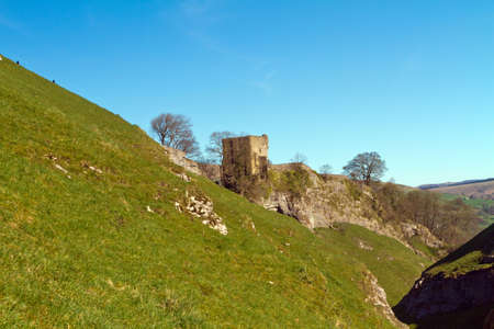 view of an old ruin castle in the peak district