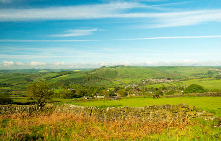 view over the patchwork fields of the peak district