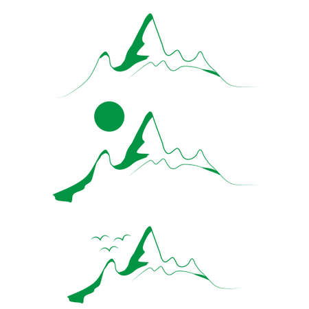 A set of emblems green mountains with wood. のイラスト素材