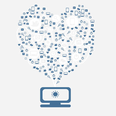 A computer with a cloud icon in the heart. Programming. Illustration. Vector. Design. Nesting.のイラスト素材