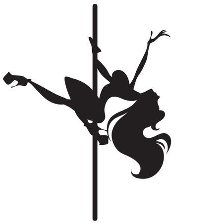 Illustration of silhouette of a dancing girl on a pole. のイラスト素材