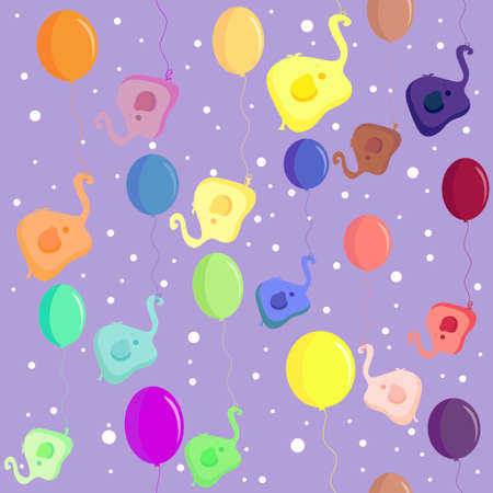 elephant flying in a balloon. vector. seamless texture.のイラスト素材