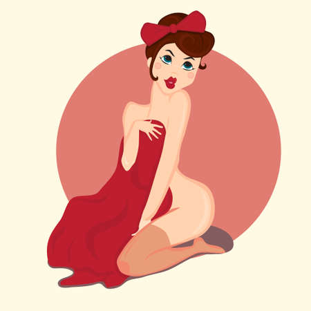 woman pin-up sits having covered with a blanketのイラスト素材