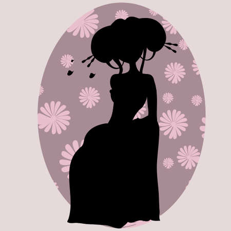 vector illustration silhouette of a geisha in a kimono with a fanのイラスト素材