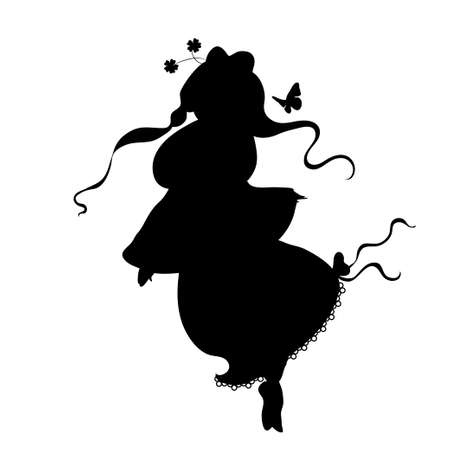 silhouette of a dancing girl in a fluffy skirt and developing hairのイラスト素材