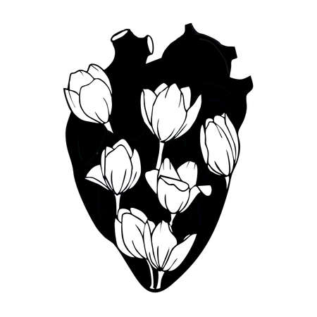 The human heart with tulips inside. Vector Imageのイラスト素材