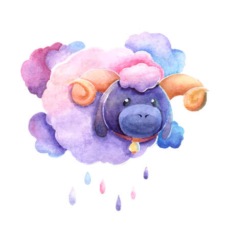 Sad lamb in a cloud with rain. very nice vector illustration on a postcardのイラスト素材