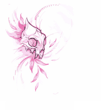 animal skull silhouette in leavesのイラスト素材