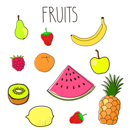 Hand drawn vector illustration of fruitsのイラスト素材