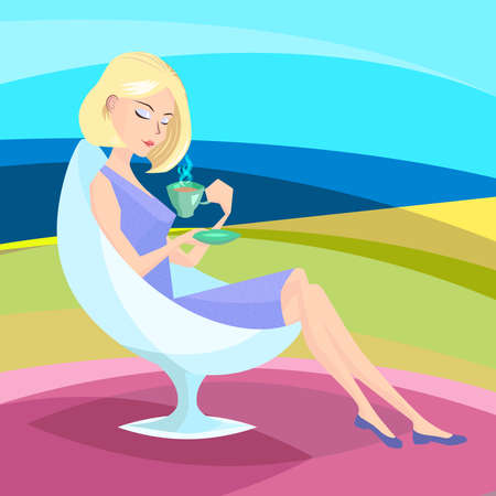 Sitting girl with a cup of coffeのイラスト素材