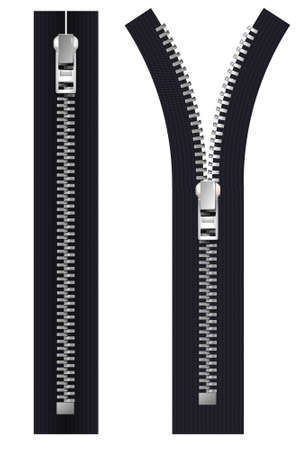 Open and closed zipper realistic vector illustrationのイラスト素材