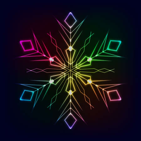 Shiny colorful snowflake design on dark backgroundのイラスト素材