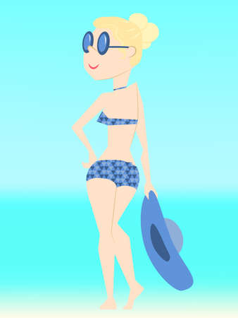 Retro bikini girl on the beach vector illustrationのイラスト素材