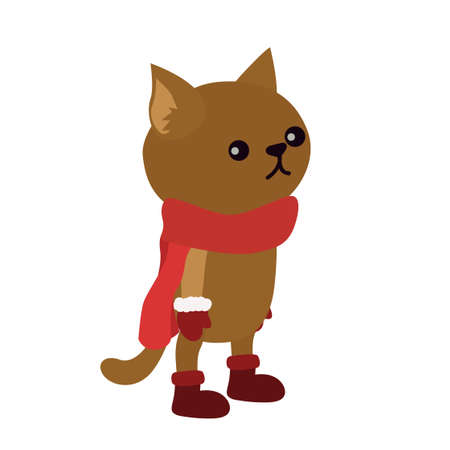 cute cartoon kitten wearing shoes scarf and mittens illustrationのイラスト素材