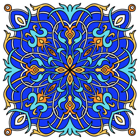 Mandala colored majolica, great design for any purposes. Seamless pattern. Card background. Floral wallpaper illustration. Spanish ethnic background. Design element. Tile floor.のイラスト素材