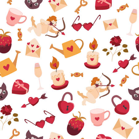 Seamless pattern for St. Valentines Day. Doodle style. Design for fabric, textile, wallpaper, packaging.のイラスト素材